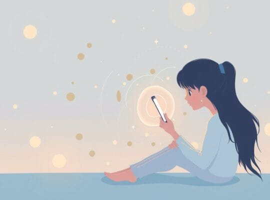 Delikatna ilustracja pastelowa: osoba wciągana w abstrakcyjne, świetliste pętle, symbolizujące uzależnienia behawioralne.