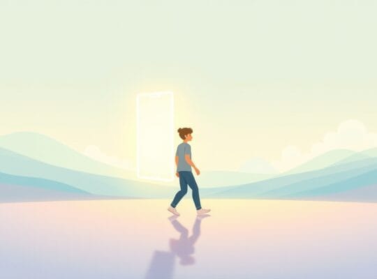 Delikatne odejście od świecącego smartfona ku spokojnemu światu natury.