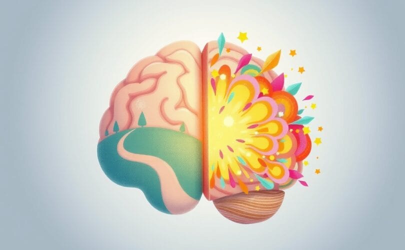 Mózg naśladujący wielozadaniowość. Jedna półkula spokojna, druga chaotyczna.
