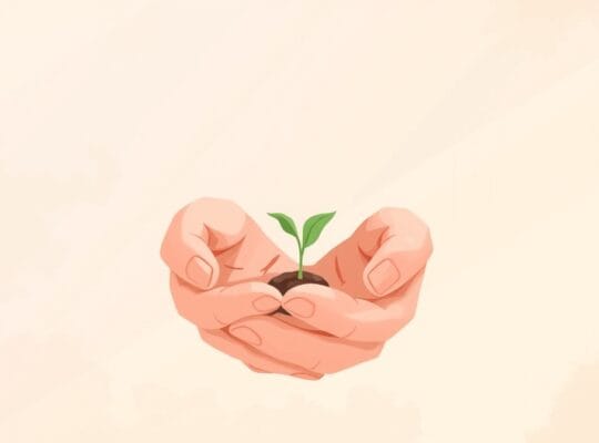 Dwie dłonie otaczają delikatny pąk.