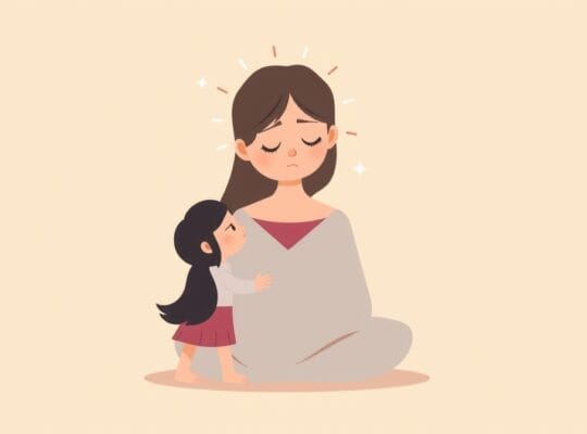 Abstrakcyjna ilustracja rodzica emanującego subtelnym, nadzieją, w pastelowych barwach.