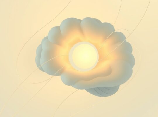 Abstrakcyjne malarstwo cyfrowe. Jasny wzgórze w otoczeniu linii sensorycznych, symbolizujące przetwarzanie bodźców.