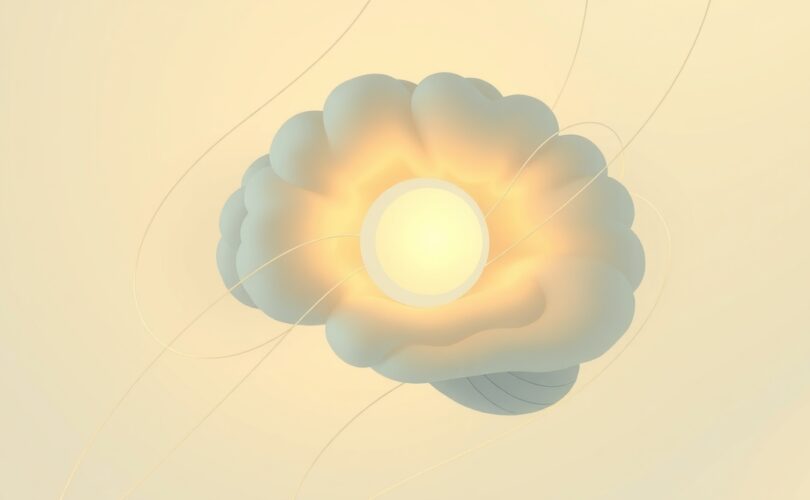 Abstrakcyjne malarstwo cyfrowe. Jasny wzgórze w otoczeniu linii sensorycznych, symbolizujące przetwarzanie bodźców.