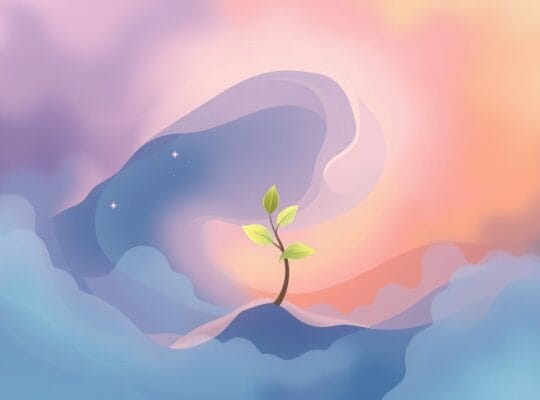 Abstrakcyjna ilustracja pastelowych burz emocji i kwitnącej nadziei.