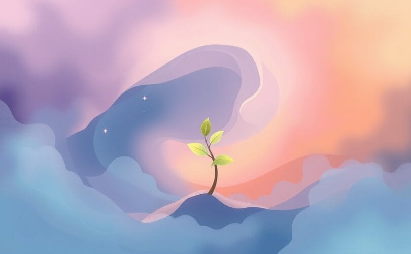 Abstrakcyjna ilustracja pastelowych burz emocji i kwitnącej nadziei.