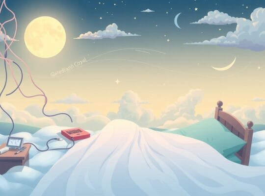 Ilustracja symbolizująca walkę z bezsennością i drogę do spokojnego snu.