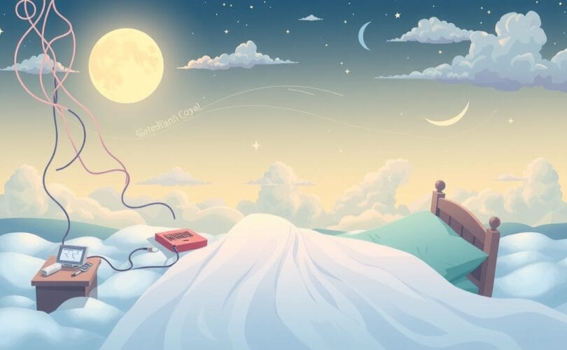 Ilustracja symbolizująca walkę z bezsennością i drogę do spokojnego snu.