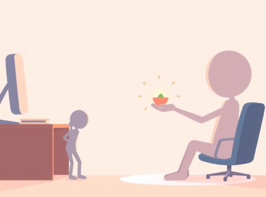 Stylizowana ilustracja symbolizująca zazdrość o sukces w pracy.