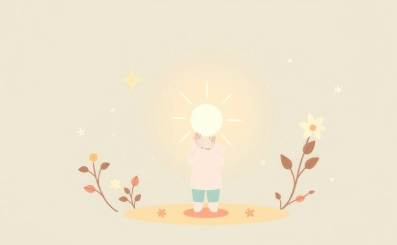 Eteryczna ilustracja: samotna postać trzyma świecącą kulę, symbol wewnętrznej siły.