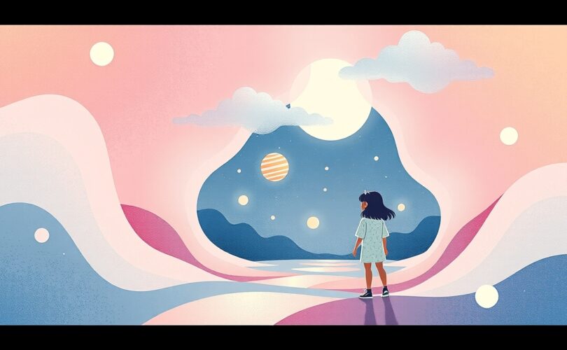 Abstrakcyjne ilustracje pastelowe, symbolizujące złożoność percepcji, iluzje optyczne.