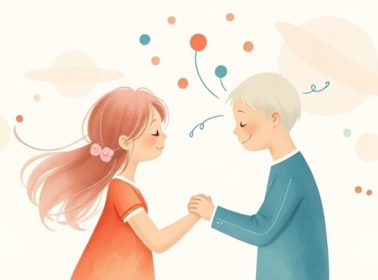 Abstrakcyjne, pastelowe połączenia symboliczne, nawiązujące do chemii mózgu i więzi międzyludzkich.