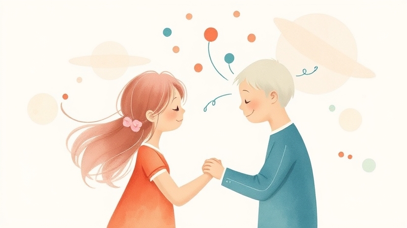 Abstrakcyjne, pastelowe połączenia symboliczne, nawiązujące do chemii mózgu i więzi międzyludzkich.