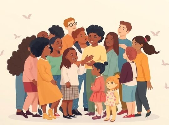 Stylizowane postacie łączą się w spójny kształt, podkreślając jedność i przynależność.