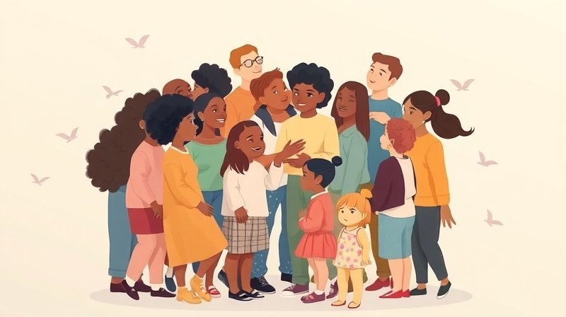 Stylizowane postacie łączą się w spójny kształt, podkreślając jedność i przynależność.