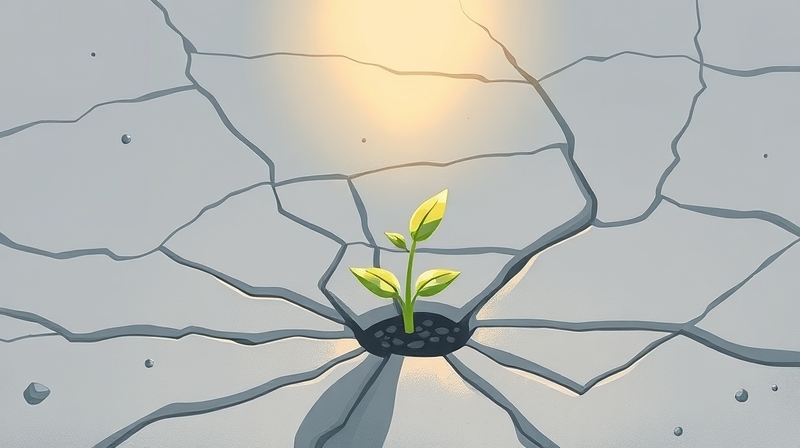 Światło daje nadzieję wyrastającemu z pękniętego asfaltu pączkowi.