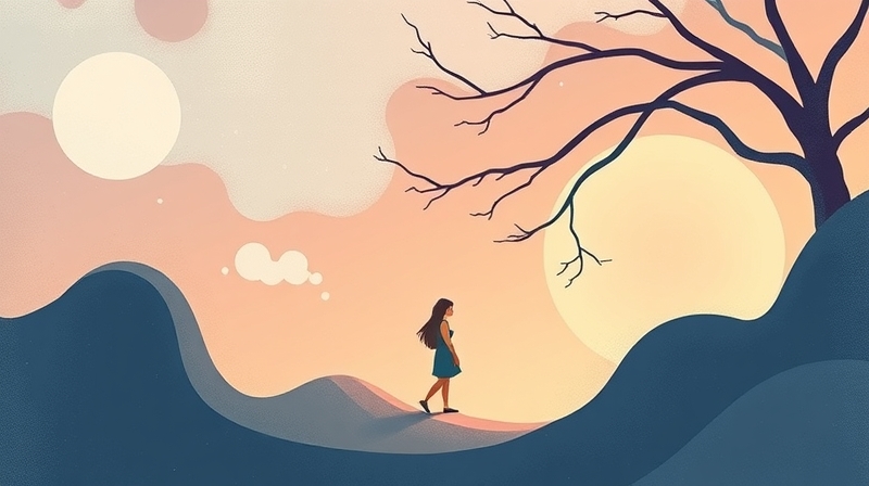 Abstrakcja w pastelach: symboliczna podróż przez mglisty labirynt niepewności.