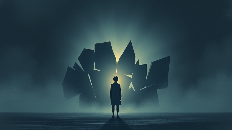 Symboliczna ilustracja bariery z przeszkód i emocji blokującej drogę do wybaczenia.