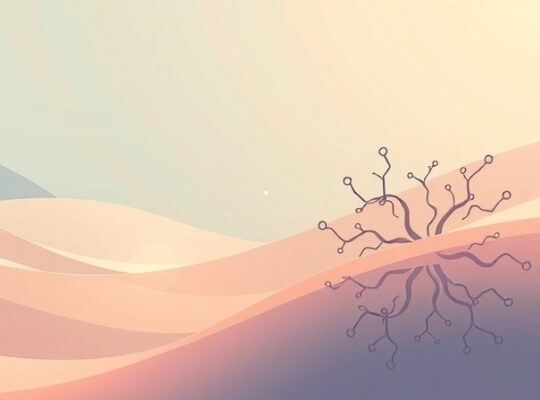 Abstrakcyjna ilustracja połączeń serotoniny i lęku, symbolizująca równowagę emocji.