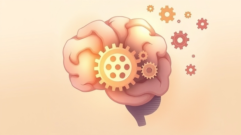 Stylizowany mózg z podświetlonym trybikiem, symbolizujący selektywną uwagę.