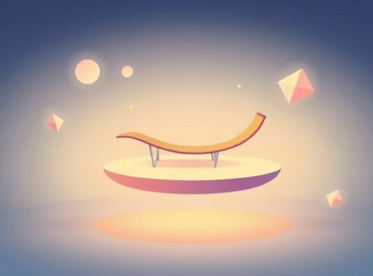 Symboliczna ilustracja ludzkiego postrzegania przestrzeni: unoszący się magiczny dywan i pastelowe kształty.