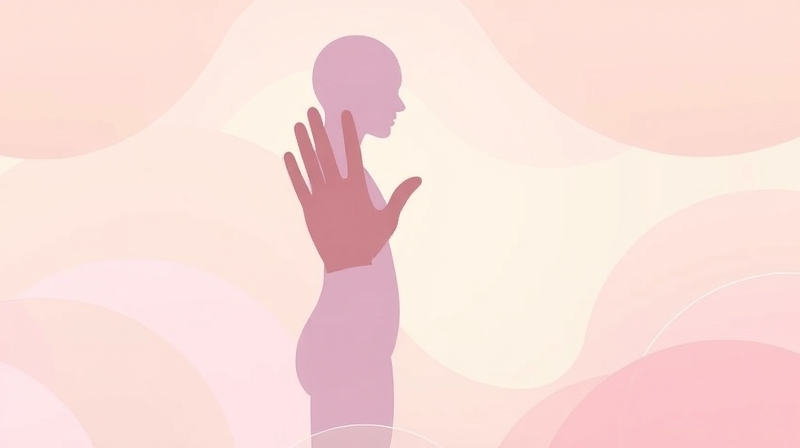 Surrealistyczna sylwetka człowieka z integrującą się gumową dłonią, symbol false touch.