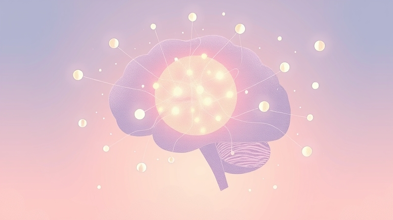 Eteryczny mózg z siecią świetlistych ścieżek, symbolizujący głęboką refleksję.