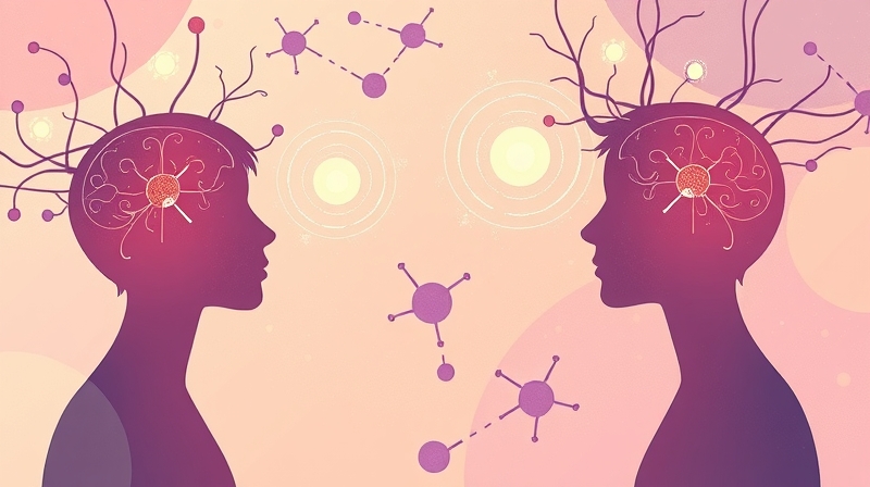 Abstrakcyjny, pastelowy mózg wspierający kreatywność w rozmowach, z neuronami i cząsteczkami dopaminy.