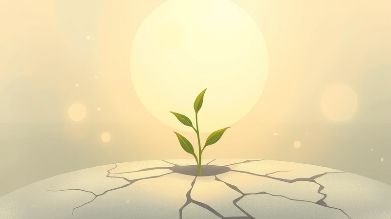 Delikatny pąk przełamuje skorupę, symbolizując wewnętrzny wzrost i akceptację.