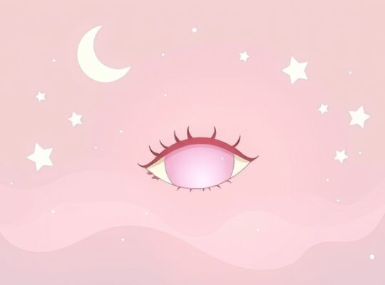 Senny symbol melatoniny: szyszynka, księżyce, gwiazdy otaczają zamknięte oko.