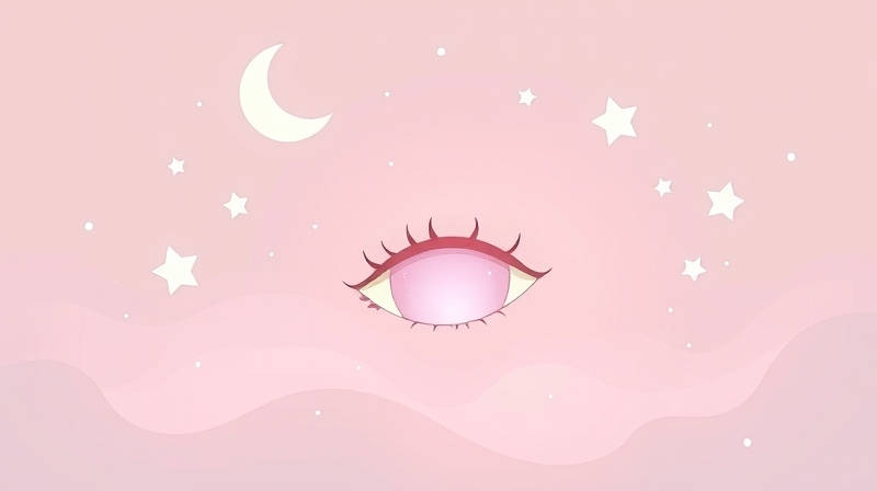 Senny symbol melatoniny: szyszynka, księżyce, gwiazdy otaczają zamknięte oko.