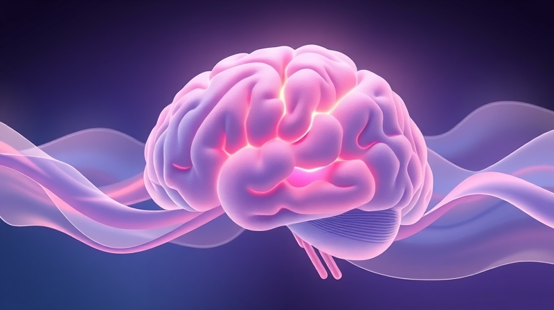 Abstrakcyjna wizualizacja kory słuchowej przetwarzającej dźwięki muzyki w emocje.