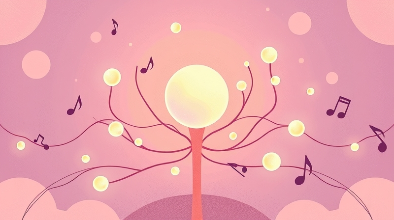 Delikatne, pastelowe ilustracje symbolizujące układ endorfinowy, kojący system nerwowy i pozytywne samopoczucie.