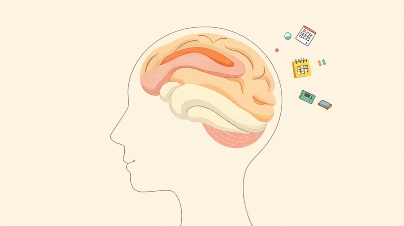 Stylizowany zarys głowy z mglistymi chmurami kolorów i odlatującymi bańkami myśli.