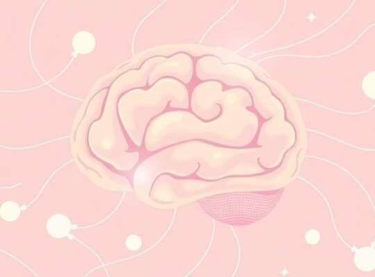 Stylizowana ilustracja kory ruchowej: wirujące linie, świetliste orbity, subtelne pulsowanie.