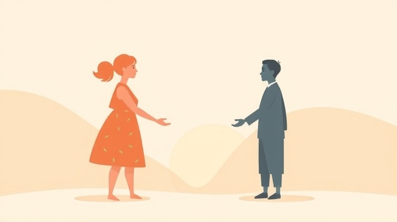 Symboliczne kształty "nas" i "ich" łączą się, ewoluując w kierunku zrozumienia i harmonii w pastelowych barwach.