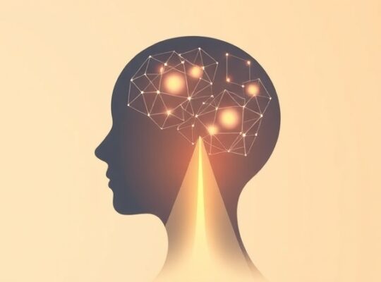 Stylizowana sylwetka głowy z geometrycznym światłem, symbolizująca rozwiązanie problemu.