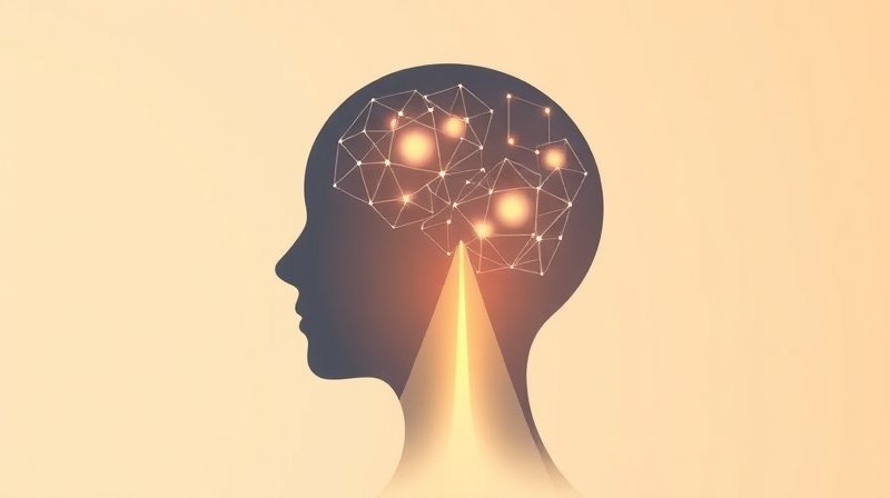 Stylizowana sylwetka głowy z geometrycznym światłem, symbolizująca rozwiązanie problemu.