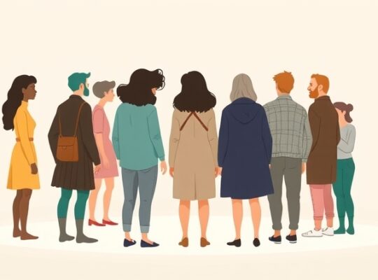 Abstrakcyjne postacie w pastelowej palecie, symbolizujące społeczną dysharmonię i potrzebę reintegracji.