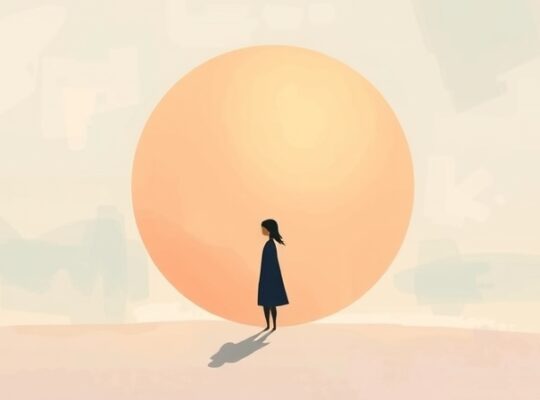 Wykluczona postać w stonowanych barwach, odseparowana od ciepłego kręgu pasteli.