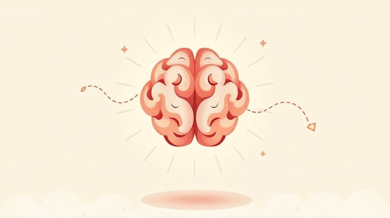 Ilustracja mózgu z błędnymi skrótami myślowymi i aurą fałszywej pewności.