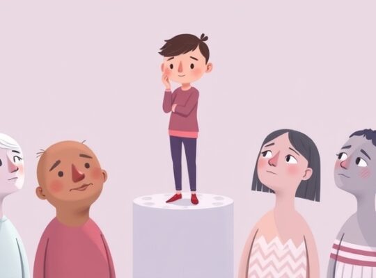 Abstrakcyjne figury o miękkich krawędziach odzwierciedlają introspekcję i różne perspektywy.