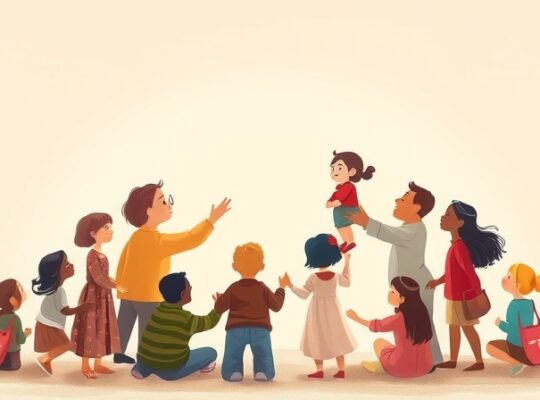 Ilustracja abstrakcyjnych, łagodnych postaci łączących się w pastelowych barwach.