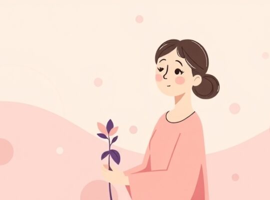 Delikatna ilustracja rodzica z rozkwitającym spokojem, łagodzi stres.