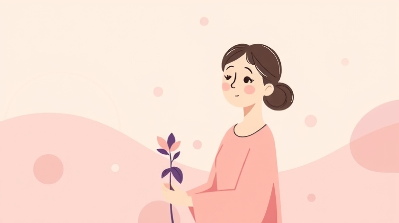 Delikatna ilustracja rodzica z rozkwitającym spokojem, łagodzi stres.