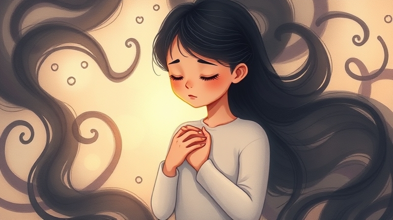 Dłoń nad sercem otoczona cieniami, przebijane ciepłym światłem.