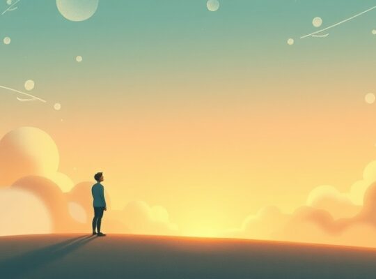 Samotna postać na skraju mglistej przeszłości widzi ścieżkę ku spokojowi.