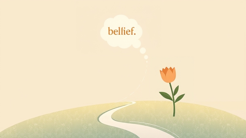 Symboliczna ilustracja: nić wiary kształtuje kwitnącą ścieżkę zmian.