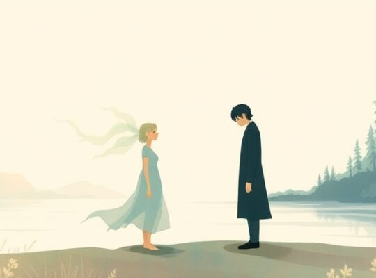 Eteryczne postacie symbolizujące wyczerpanie emocjonalne i depresję w pastelowej ilustracji.