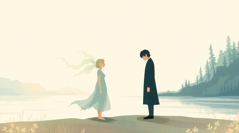 Eteryczne postacie symbolizujące wyczerpanie emocjonalne i depresję w pastelowej ilustracji.