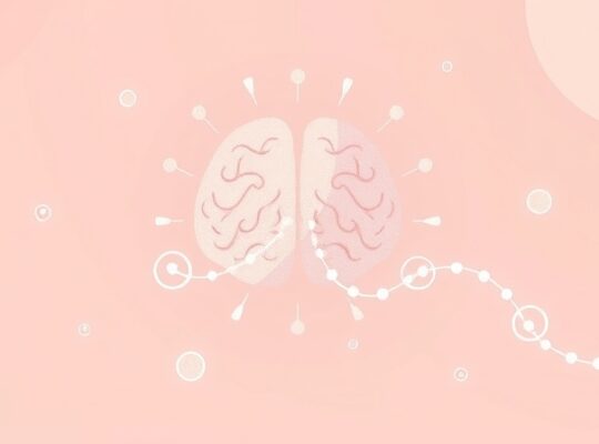 Abstrakcyjna ilustracja pastelowa: świetlisty węzeł (histamina) emituje fale symbolizujące czuwanie.